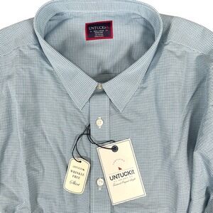 NEW UNTUCKit Mens Hildago Wrinkle Free Button Up Shirt 3XL Reg Blue Check Cotton